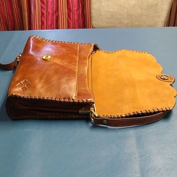 Patricia Nash Leather Shoulder Crossbody Floral Scalloped Edge Brown Bag - Picture 6 of 16